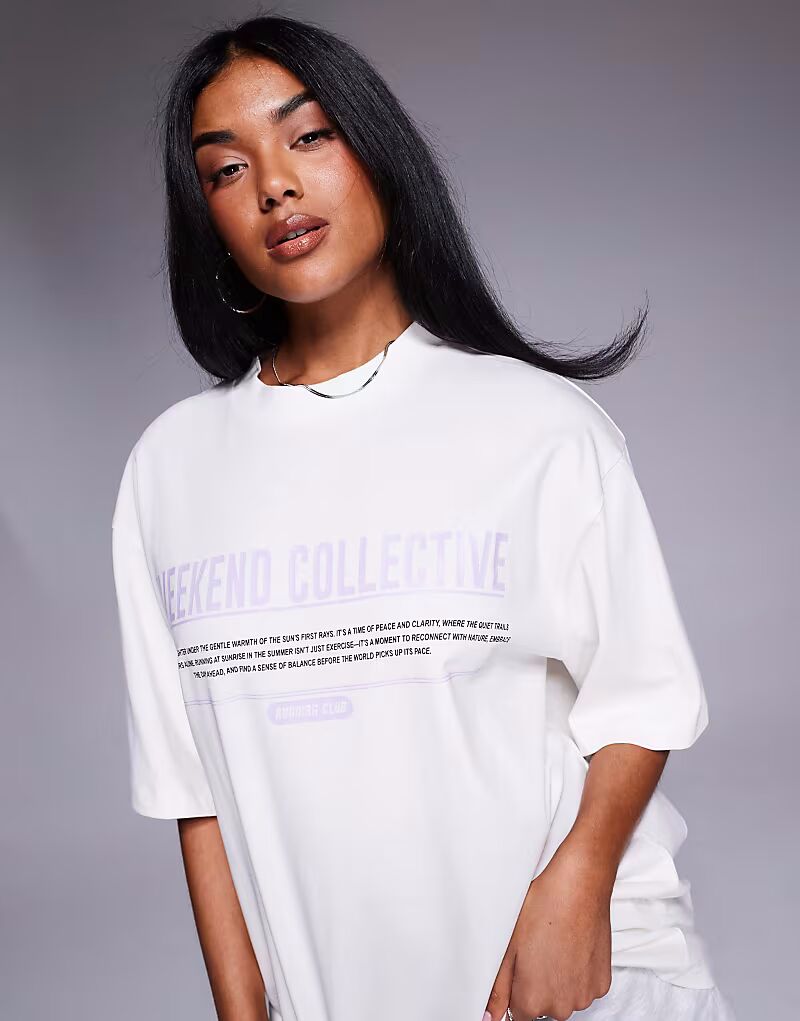 

Футболка Weekend Collective оверсайз с рисунком спереди в кремовом и сиреневом цветах ASOS Weekend Collective