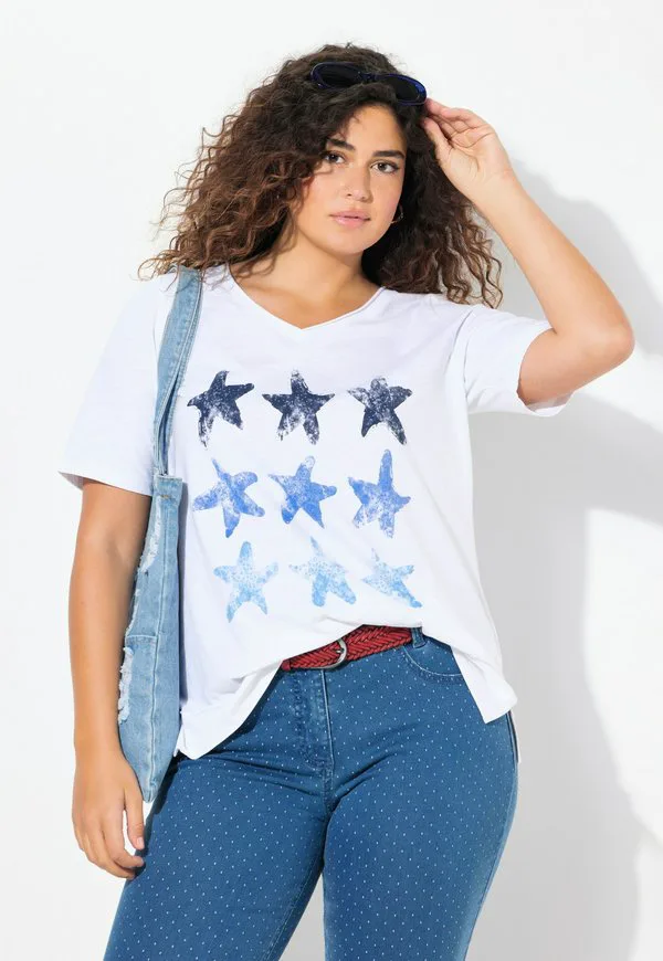 

Футболка с графическим принтом в виде морской звезды и открытым краем Ulla Popken, Snow White, Белый, Футболка с графическим принтом в виде морской звезды и открытым краем Ulla Popken, Snow White