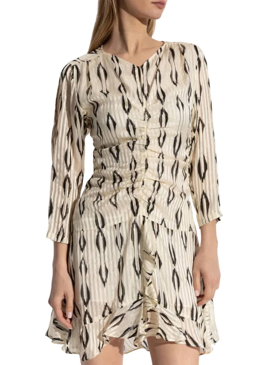 Платье Isabel Marant Octavia с присборенным принтом, черный/экрю — фото 2