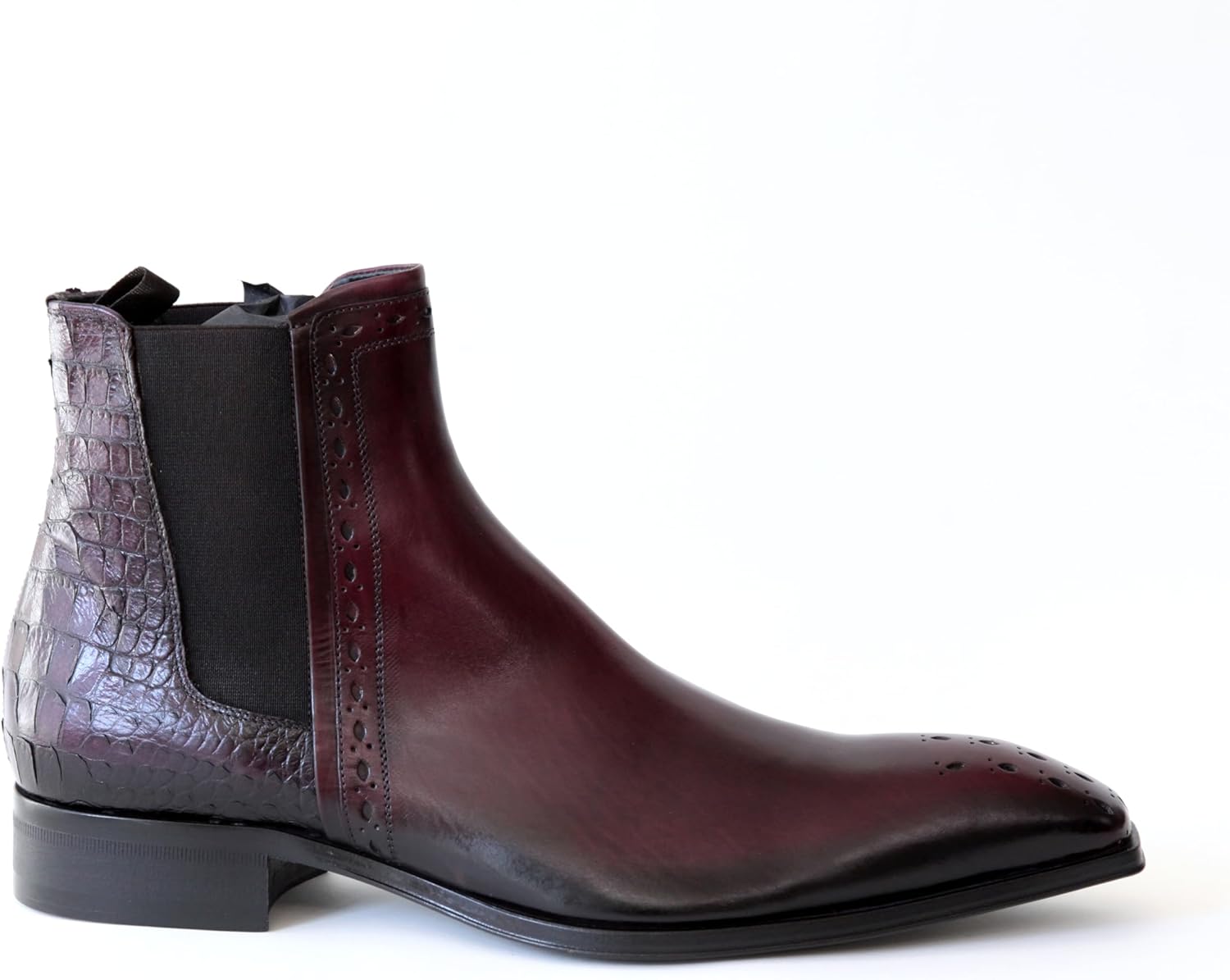 

Ботильоны Jo Ghost 4985 из итальянской кожи бордо с крокодиловым принтом, initial