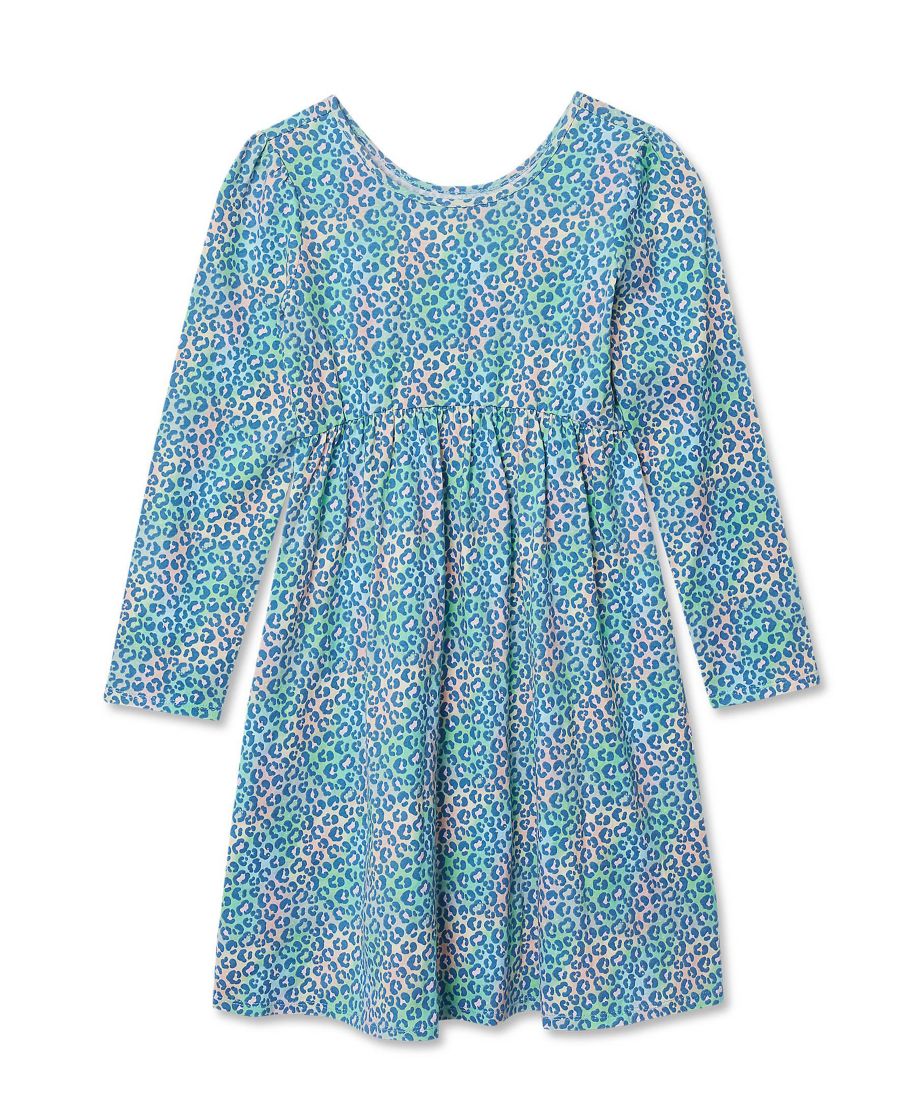 

Детское трикотажное платье с длинными рукавами и присборенной талией Lands' End, Pastel cheetah multi