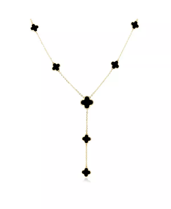 

Ожерелье-Лариат с клевером из оникса, желтое золото 14 карат The Lovery, black