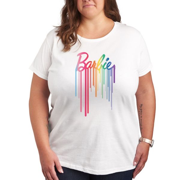 

Футболка с графическим принтом Plus logo rainbow drip Barbie, белый