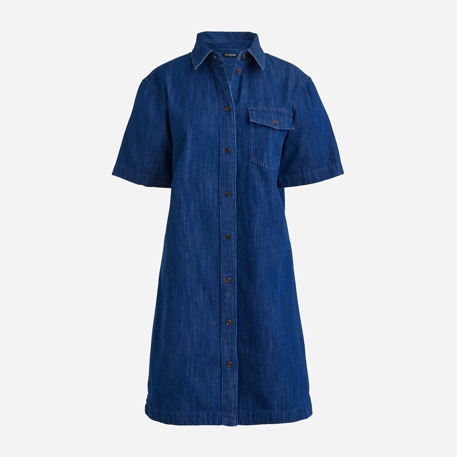 

Платье из шамбре с короткими рукавами синего цвета J.Crew