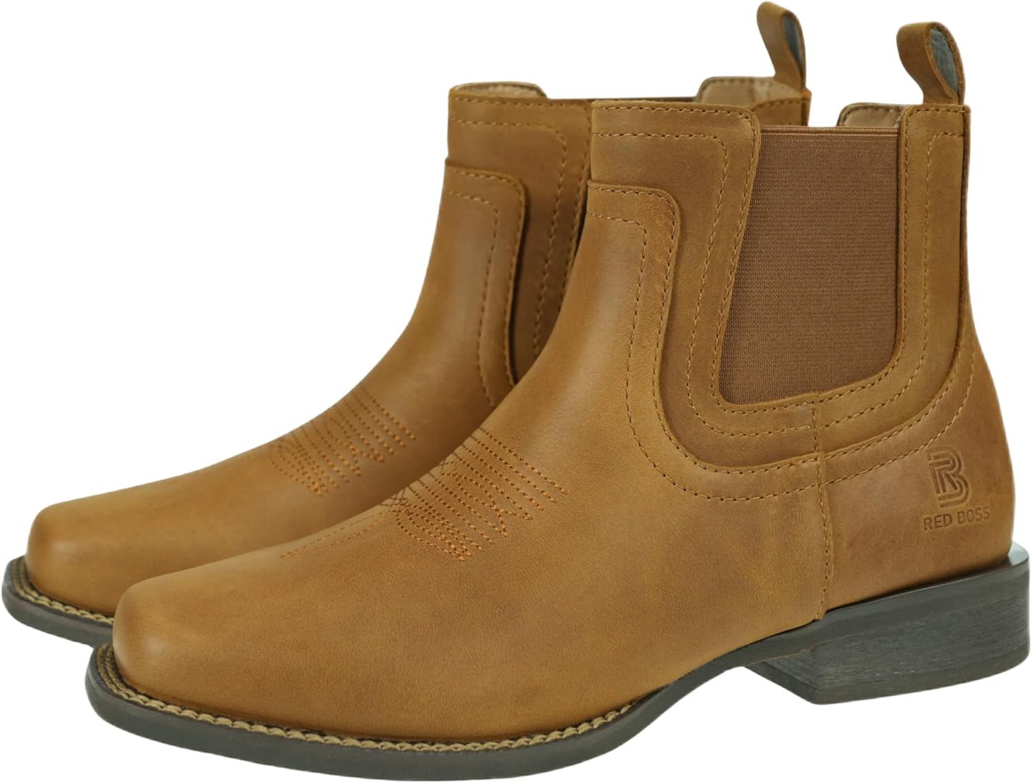 

Мужские ковбойские ботинки REDBOSS - квадратный носок, 6'' западные ботинки Челси на щиколотку из кожи, обувь без шнурков Чукка, повседневные/формальные/рабочие, классический комфорт, низкий каблук/стильные сапоги до середины голени, коричневый