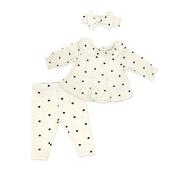 

Комплект для девочки: топ, леггинсы и повязка на голову с крошечными сердечками Baby Mode