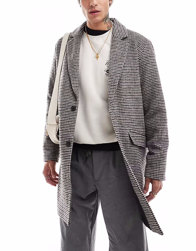 

Пальто из шерстяной смеси в коричневую клетку Jack & Jones