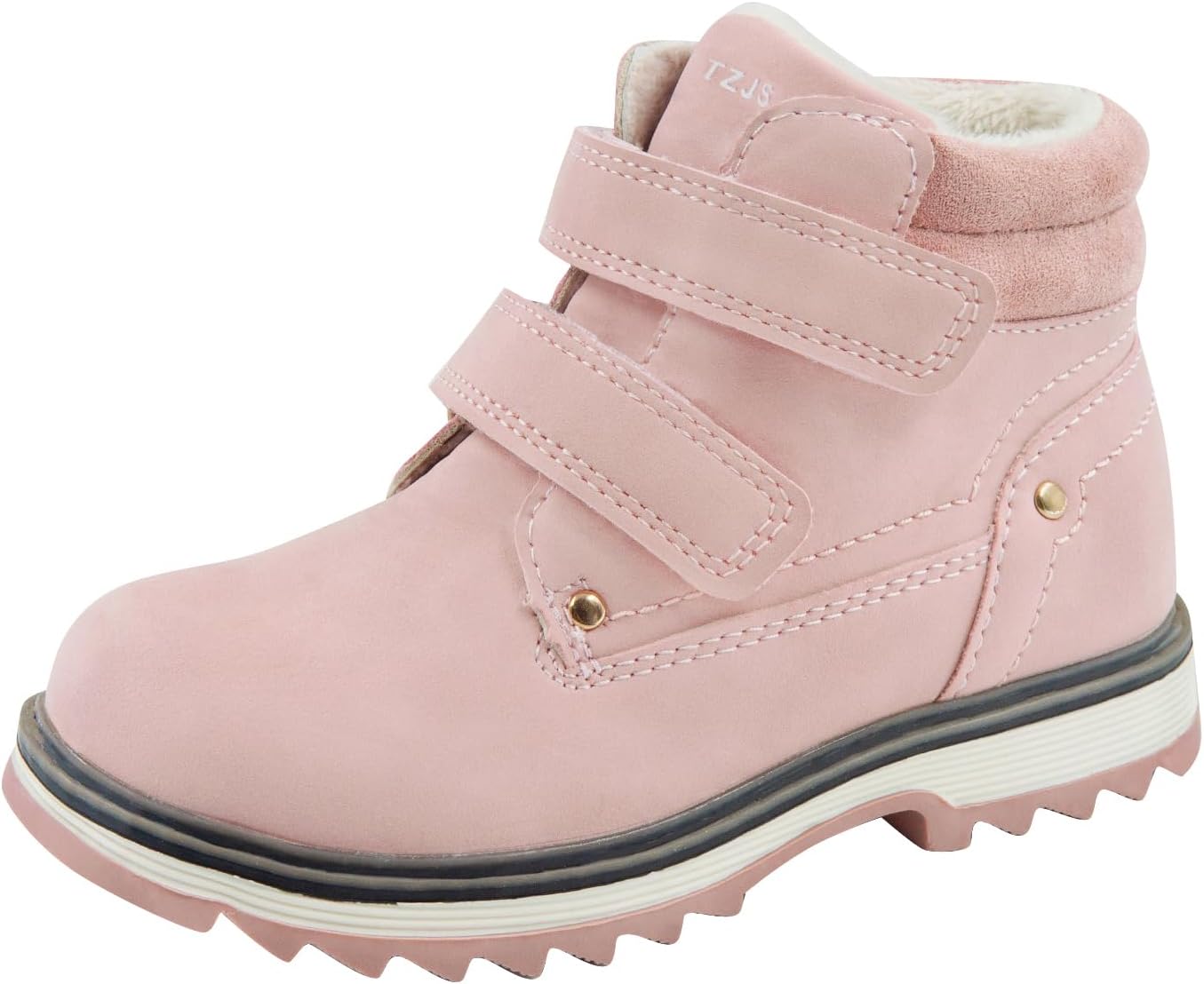 

Детские походные ботинки TZJS, рабочие ботинки для мальчиков и девочек, водонепроницаемые уличные ботинки на липучке, Pink Warm