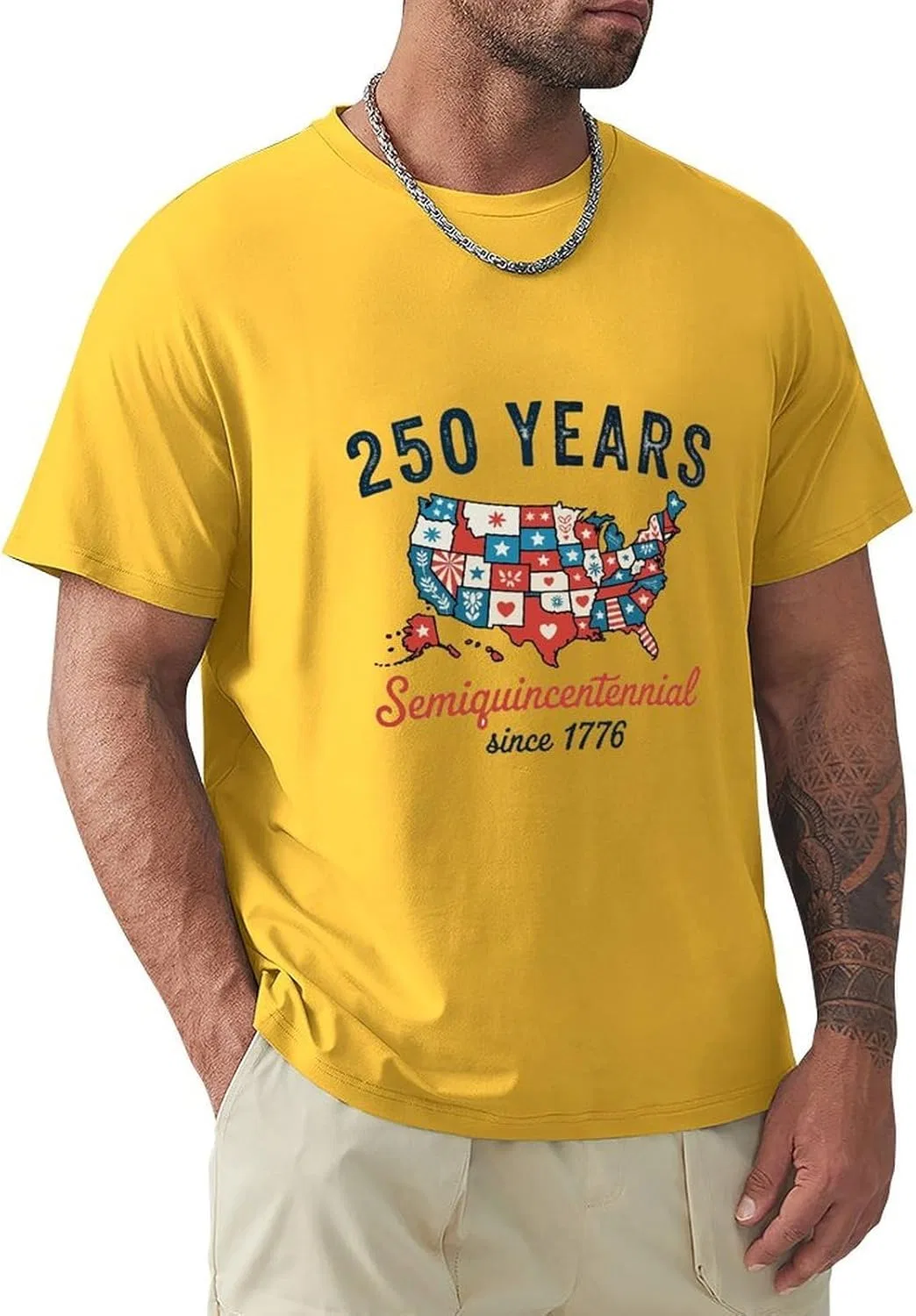 Футболка с принтом America's 250th Anniversary, хлопок, Yellow-style-8