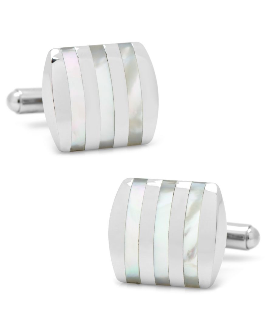 

Запонки из нержавеющей стали с полосками и перламутровой отделкой Cufflinks Inc, White