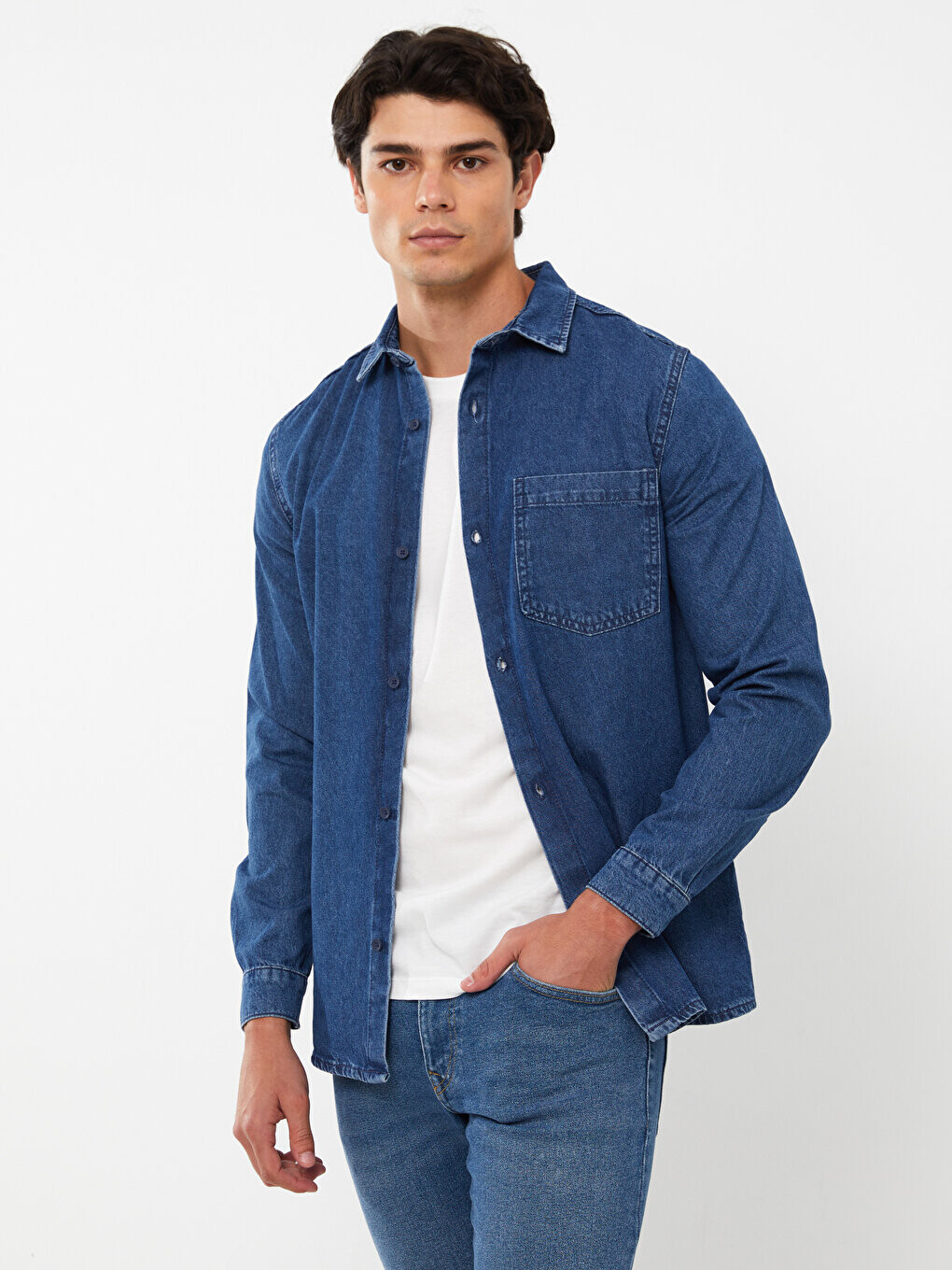 

Удобная мужская джинсовая рубашка с длинным рукавом LCW Casual