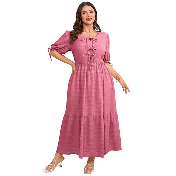 

Платье женское повседневное с завязкой спереди и сборками Plus Size Seoria, Dark Pink