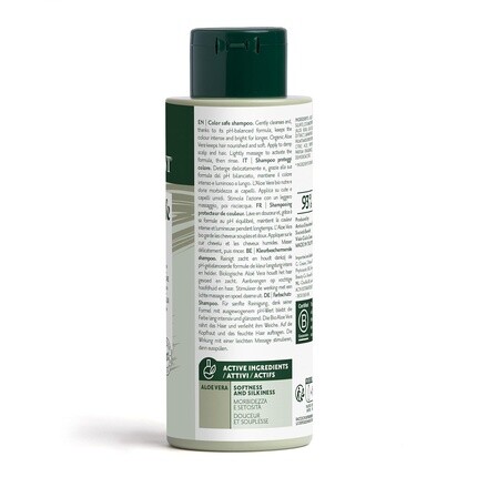 Color Safe Shampoo Color Protection 260 мл Нормализующий шампунь для окрашенных волос с органическим алоэ вера Кислотный pH 93% Натуральные ингредиенты Herbatint — фото 3