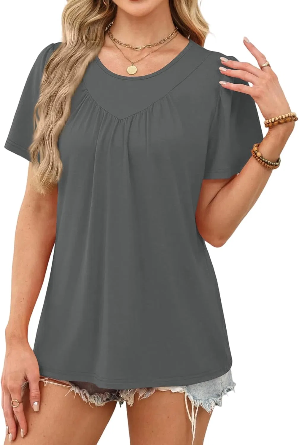 Блуза женская с коротким рукавом, Polyester/Spandex, 2-gray — фото 2