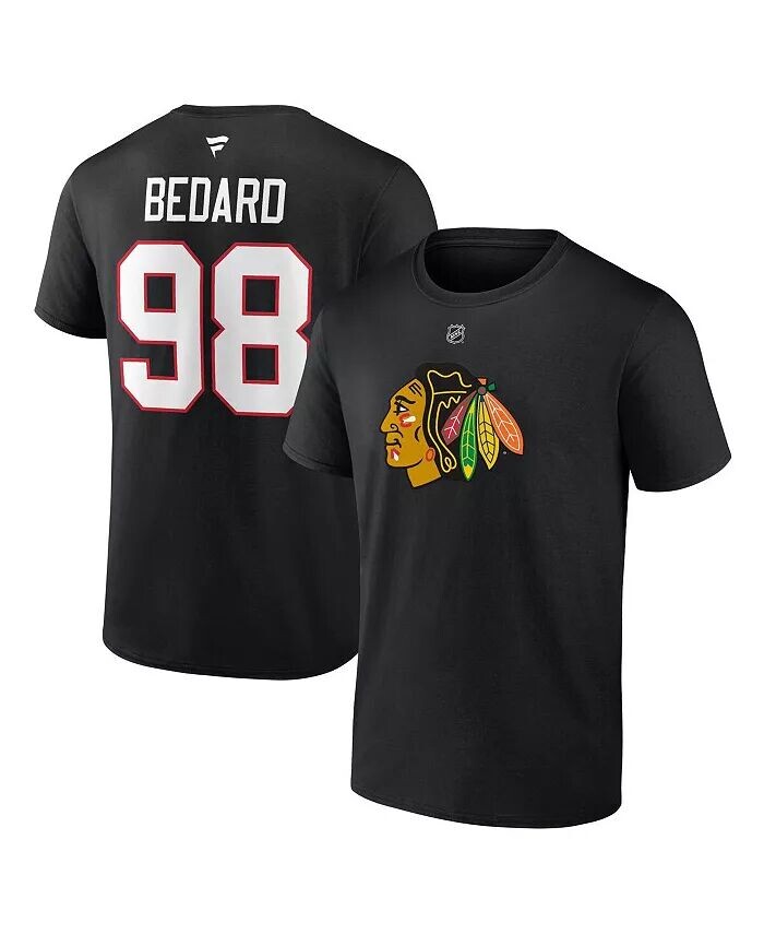 

Мужская футболка Connor Bedard Black Chicago Blackhawks 2023 NHL Draft Authentic Stack с именем и номером игрока Fanatics