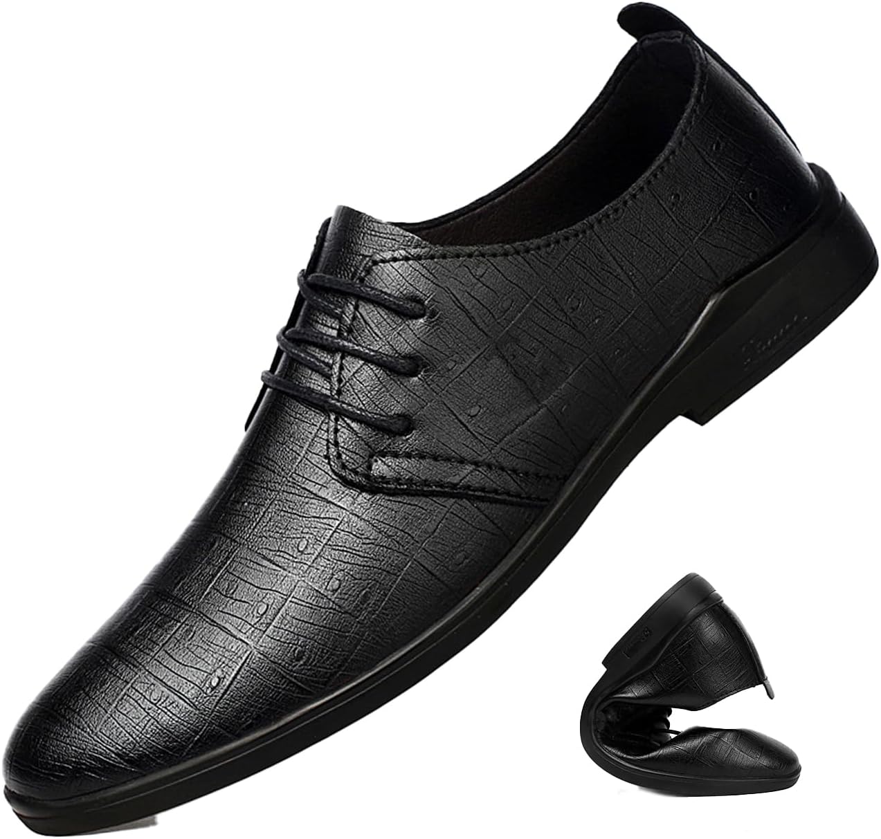 

Мужские туфли ENJGU из натуральной кожи с шнуровкой, невысокий каблук, классический модный стиль, закругленный носок, нескользящая мягкая подошва, ручная работа, оксфорды для бизнес-кэжуал, черный