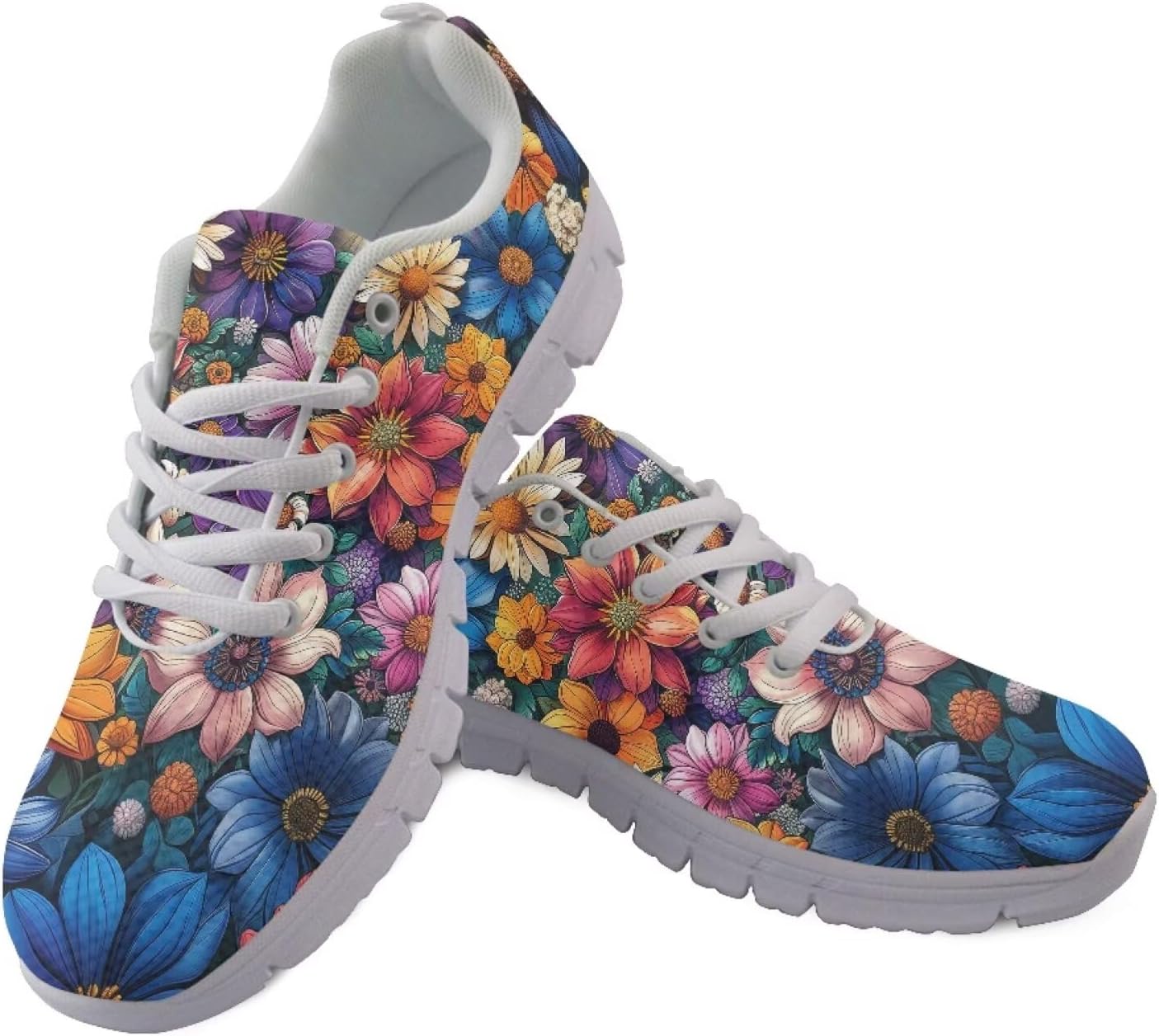 

Кроссовки Jeiento для улицы и спорта для женщин и мужчин, шнуровка, для бега по дороге, сетчатые дышащие, для занятий в спортзале, походов, велоспорта и танцев, Abstract Hippie Flower