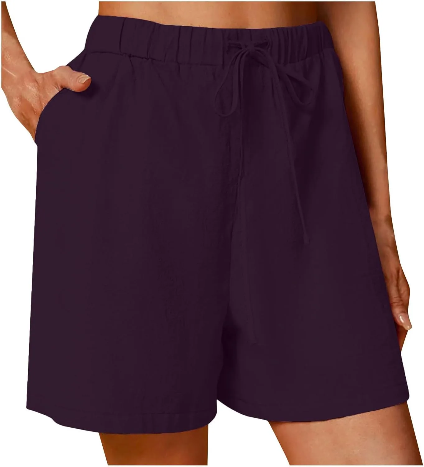 

Женские шорты из льна Plus Size с высокой талией и шнурком