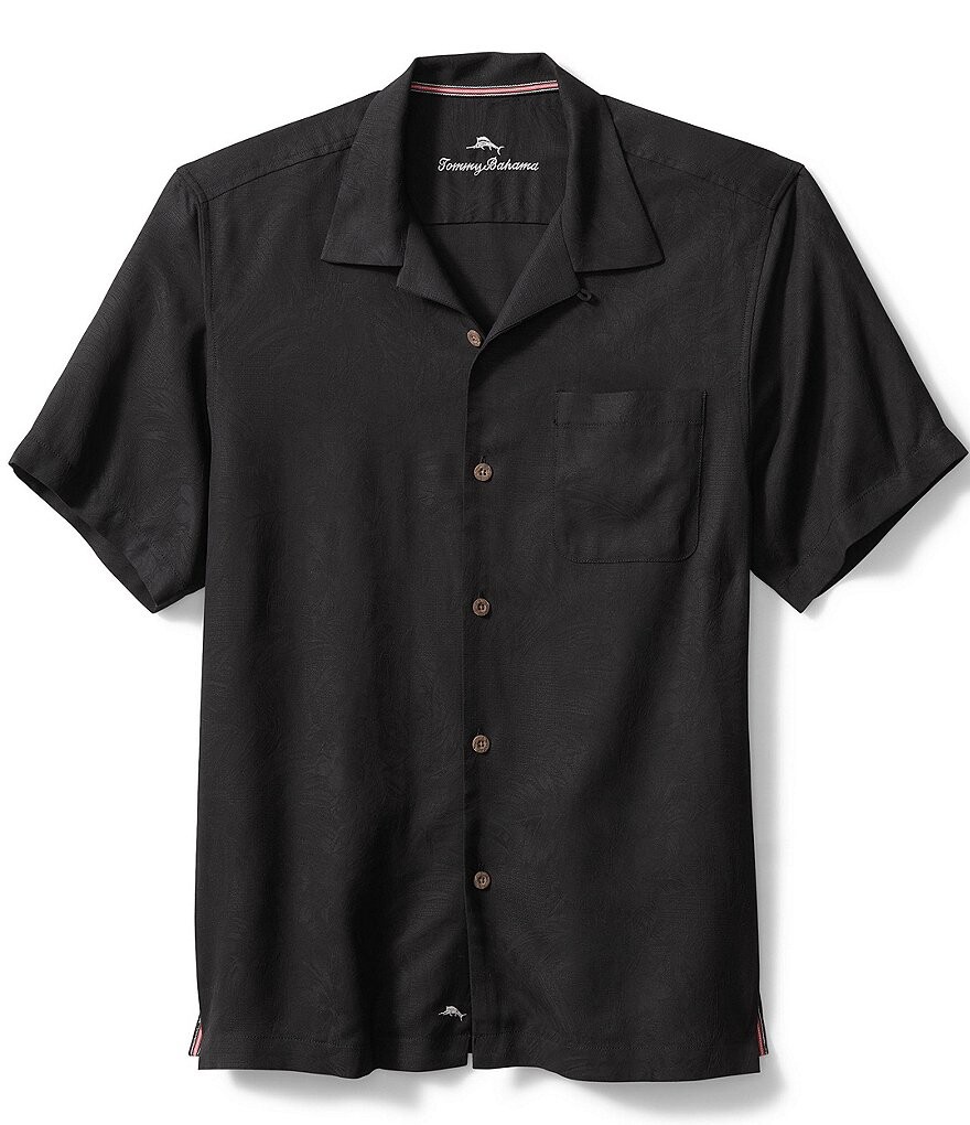 

Tommy Bahama Big & Tall однотонная шелковая рубашка с короткими рукавами и тропическим островом, черный