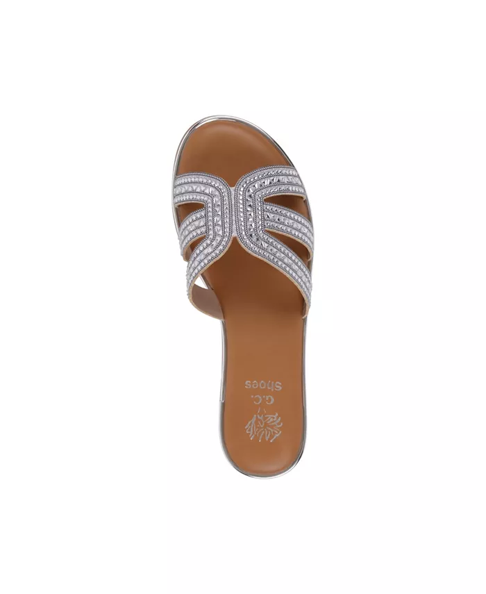 Женские плоские сандалии Clara с декоративными элементами GC Shoes, серебряный — фото 4