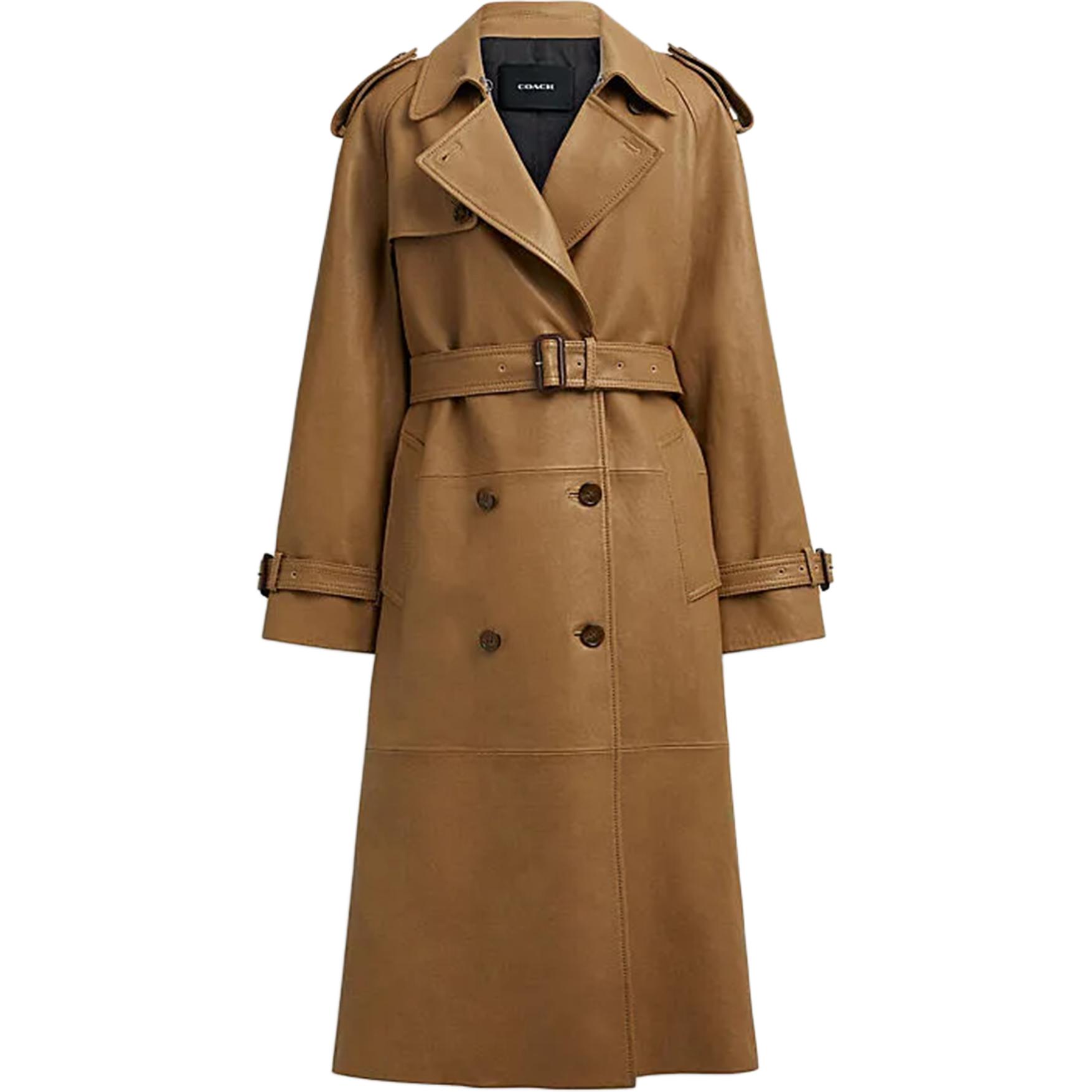 

Кожаная куртка SS24 женская темно-бежевая COACH, Бежевый, Кожаная куртка SS24 женская темно-бежевая COACH