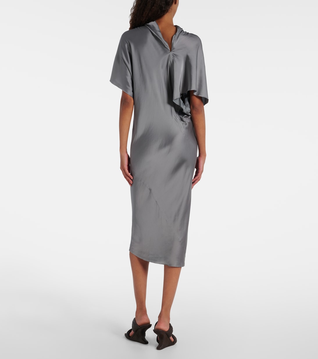Платье миди из атласа со сборками Rick Owens, Washed Indigo — фото 3