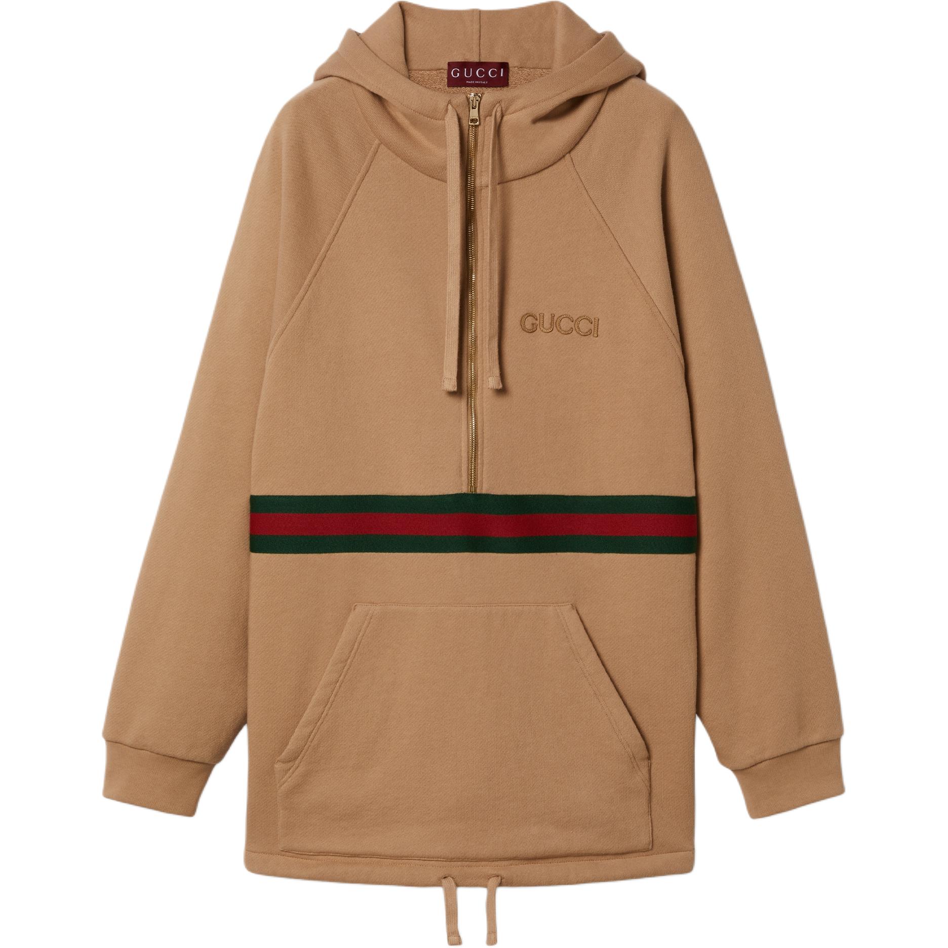 Джерси платье-свитшот с молнией на четверть и кулиской GUCCI, коричневый — фото 3