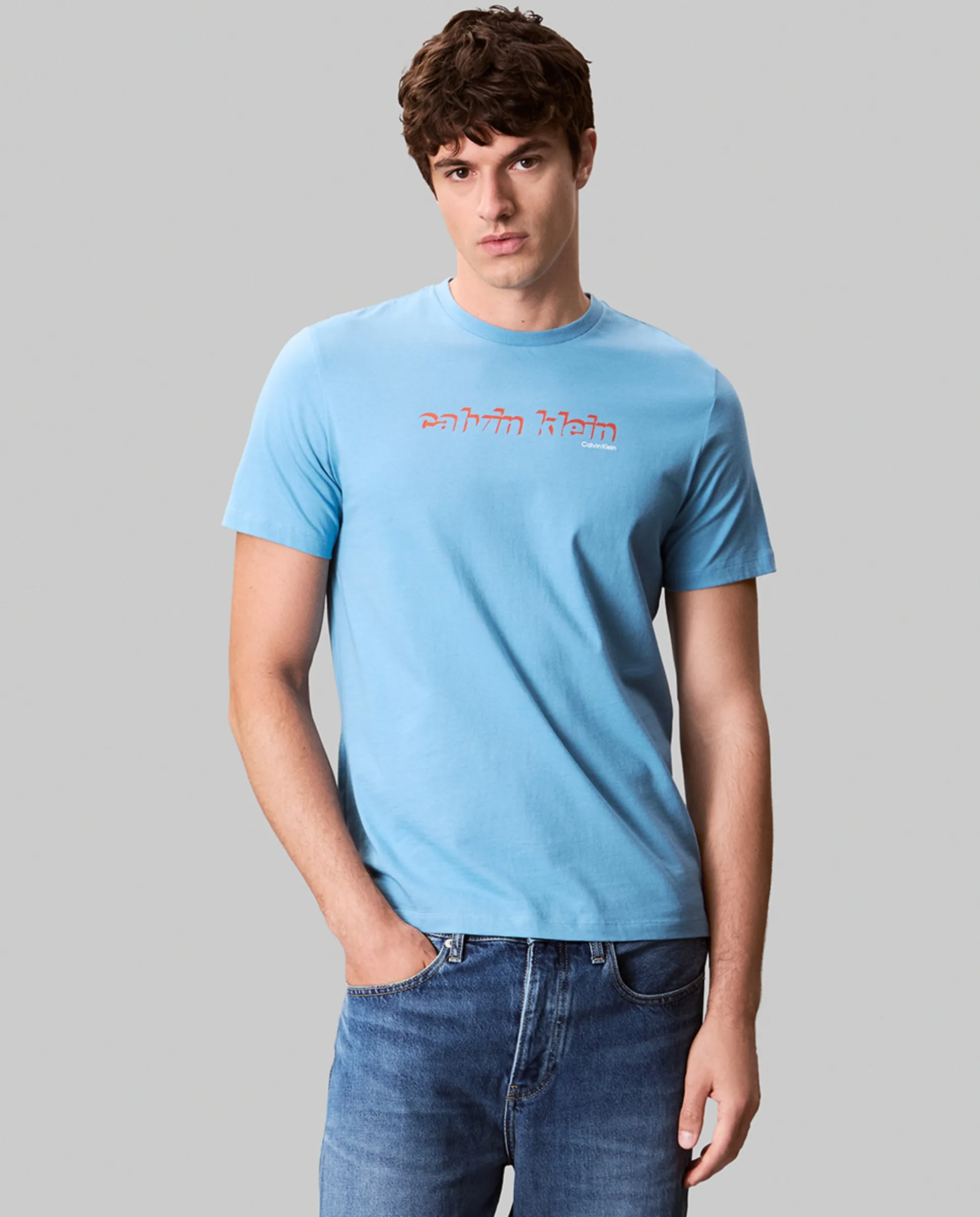 

Мужская футболка с принтом Calvin Klein Jeans, светло-голубой