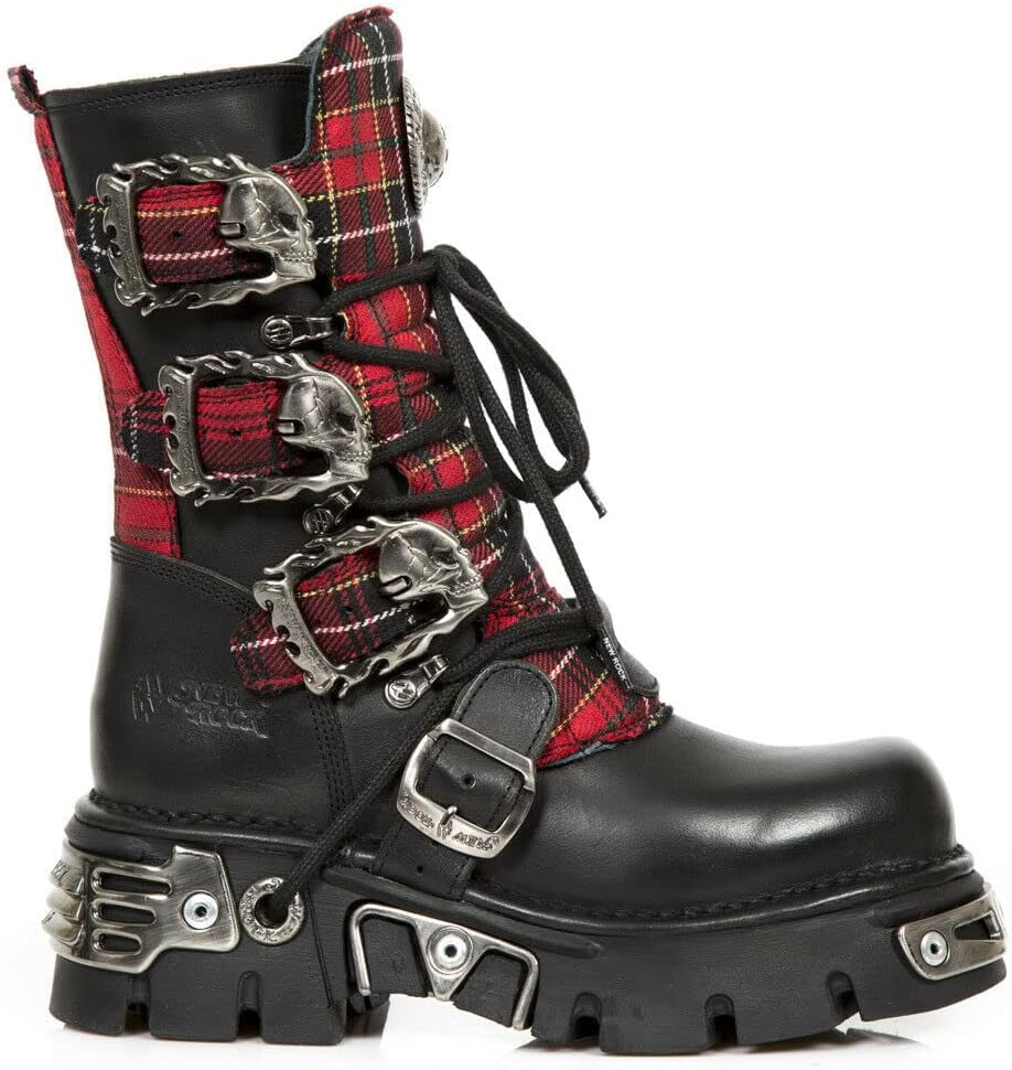 

Мужские ботинки New Rock Boots 391T-S1 в клетку, металлизированная черная кожа, платформа, готический стиль