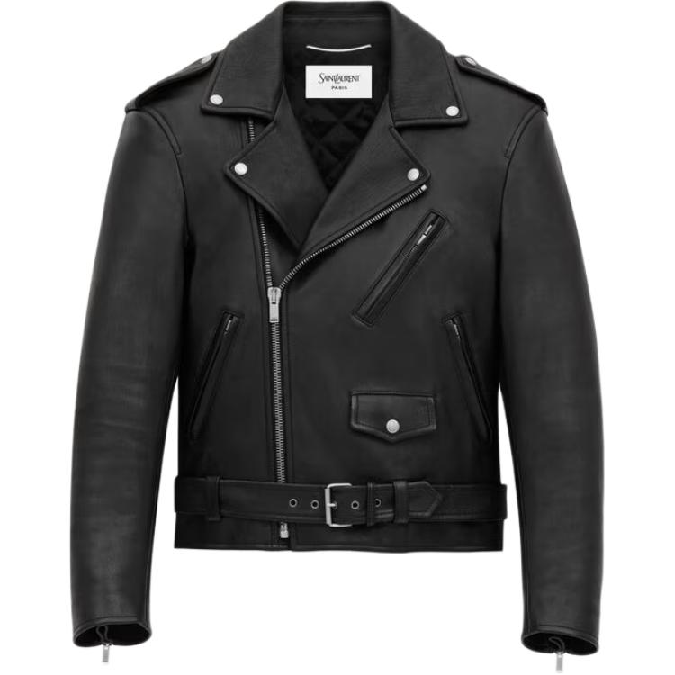 

Кожаная куртка с молнией и отложным воротником SAINT LAURENT, черный