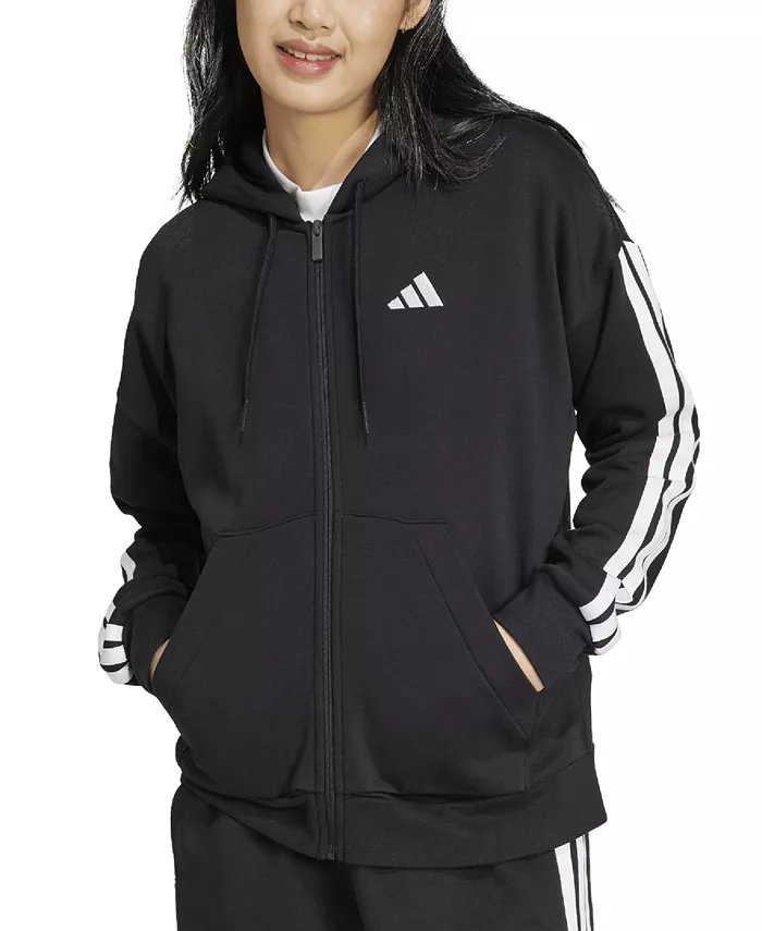 Женская флисовая толстовка с тремя полосками и молнией Adidas, черный — фото 3
