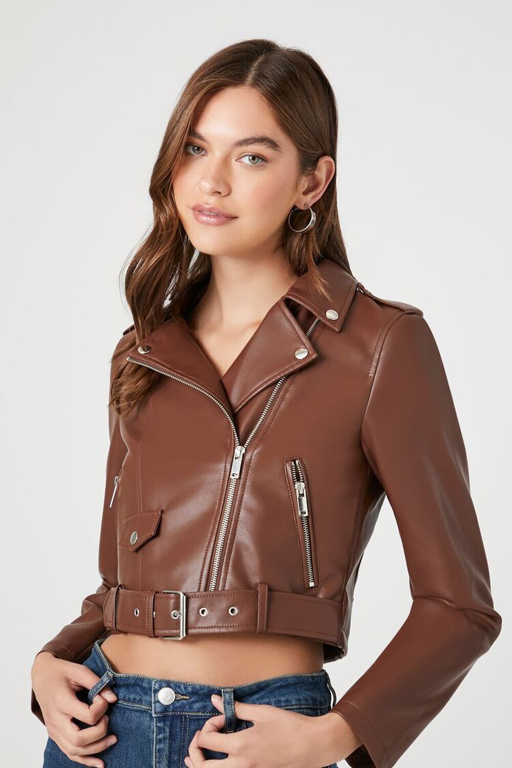 

Укороченная байкерская куртка из искусственной кожи Forever 21, коричневый