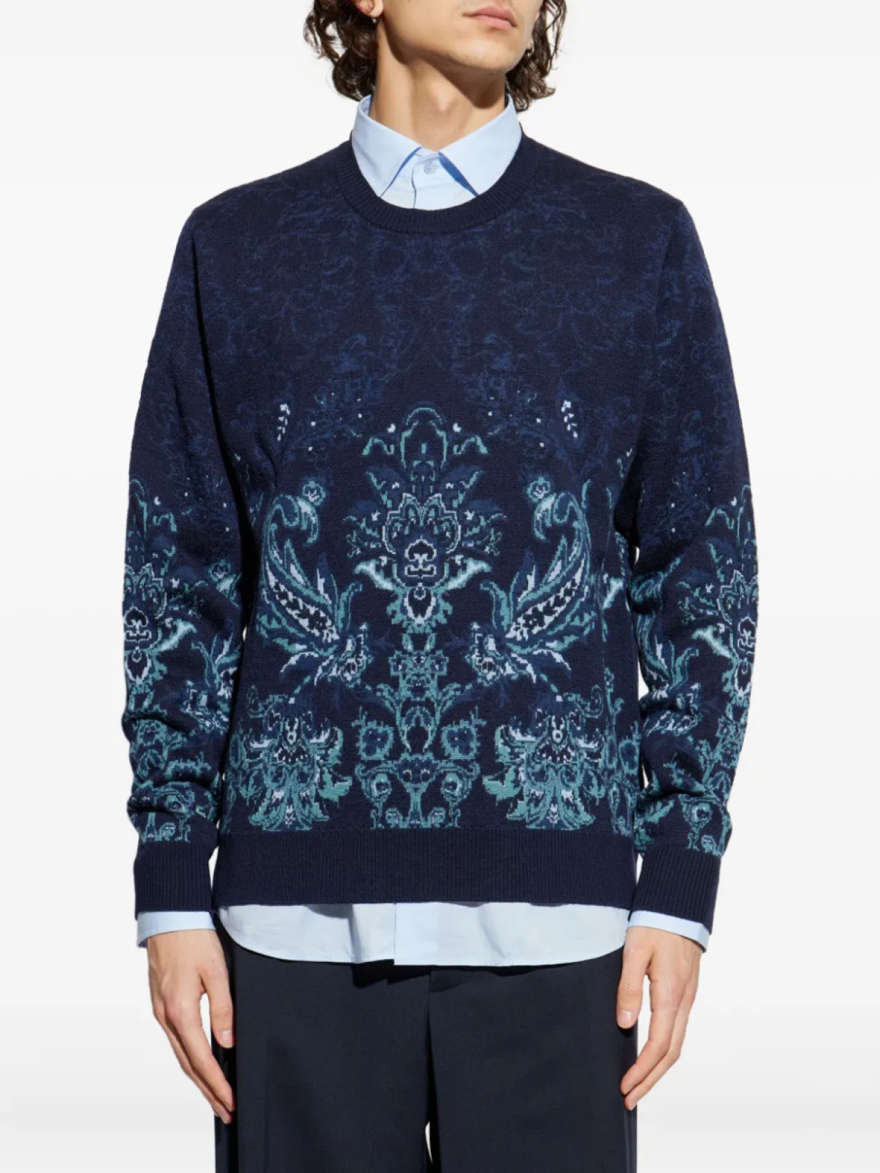 Жаккардовый свитер ETRO с цветочным узором, синий — фото 3