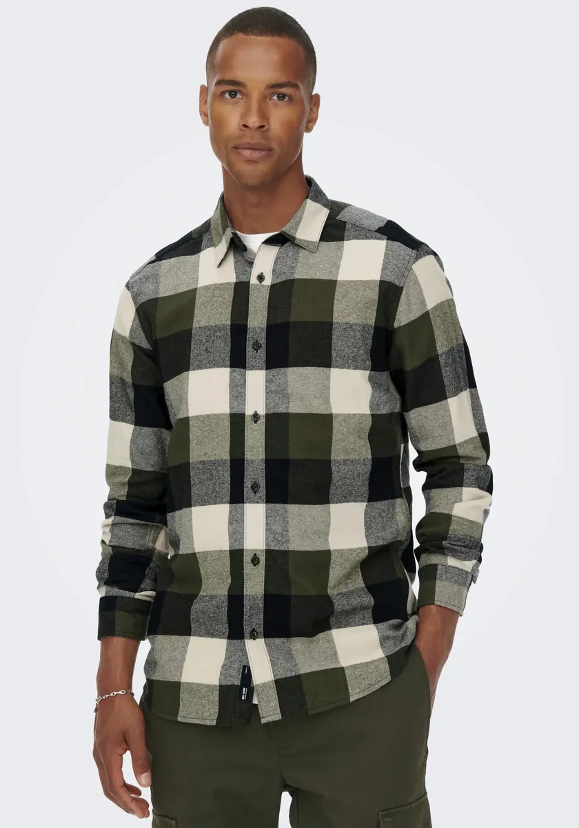 

Рубашка в клетку ONLY & SONS "GUDMUND LIFE LS 3T CHECK SHIRT", цвет Forest Night