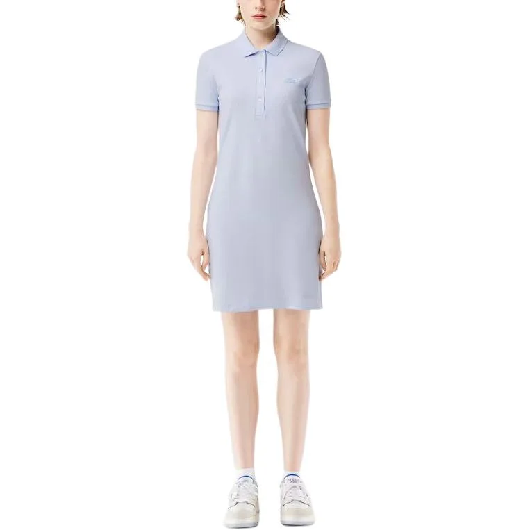 Хлопковое поло-платье с аппликацией логотипа LACOSTE, Phoenix Blue — фото 4