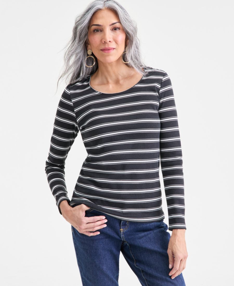 

Женская блузка с длинными рукавами и вырезом-лодочкой Style & Co, Deep Black Combo