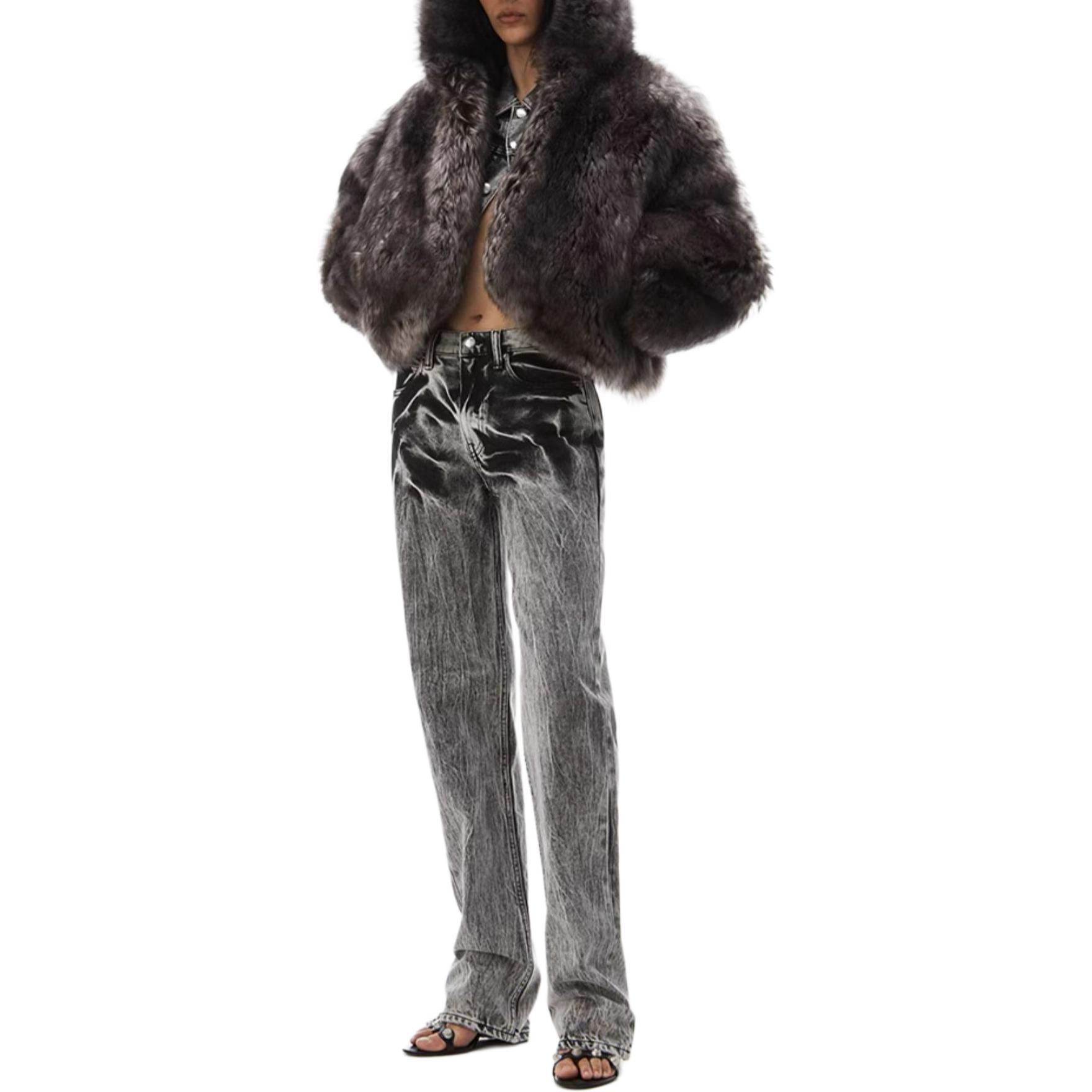 Джинсы прямого кроя с вышитым логотипом Alexander Wang, черный acid washed denim — фото 3