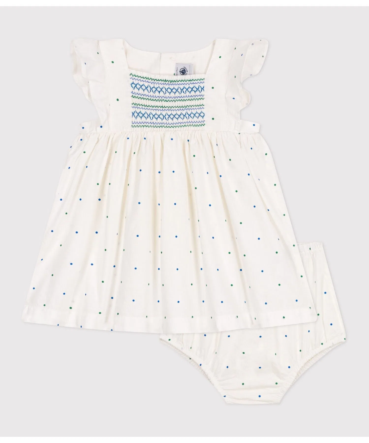 Детское платье с оборками и трусиками Petit Bateau белое — фото 4