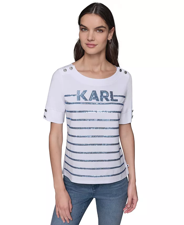 

Укороченный полосатый топ с пайетками Petite KARL LAGERFELD PARIS, мультиколор
