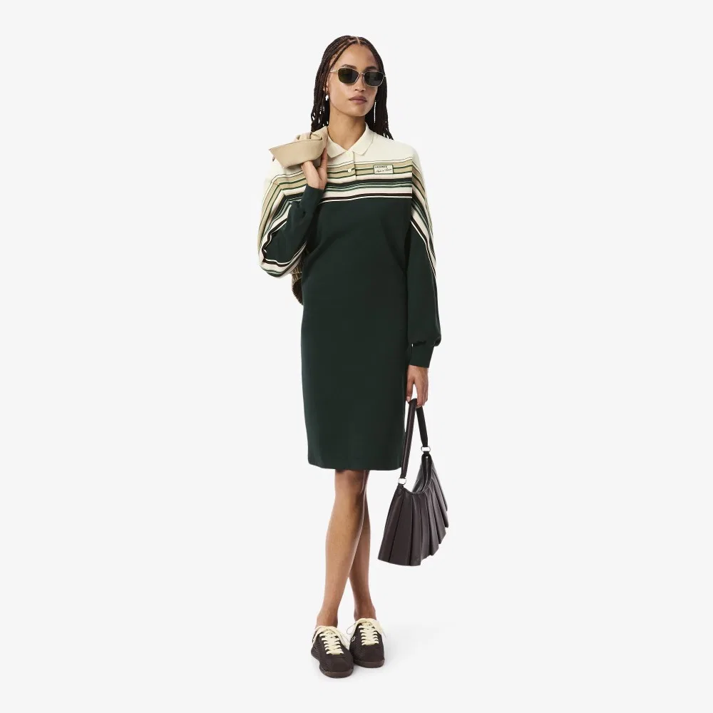 Платье-поло Lacoste с рукавами «летучая мышь», зелёное — фото 4