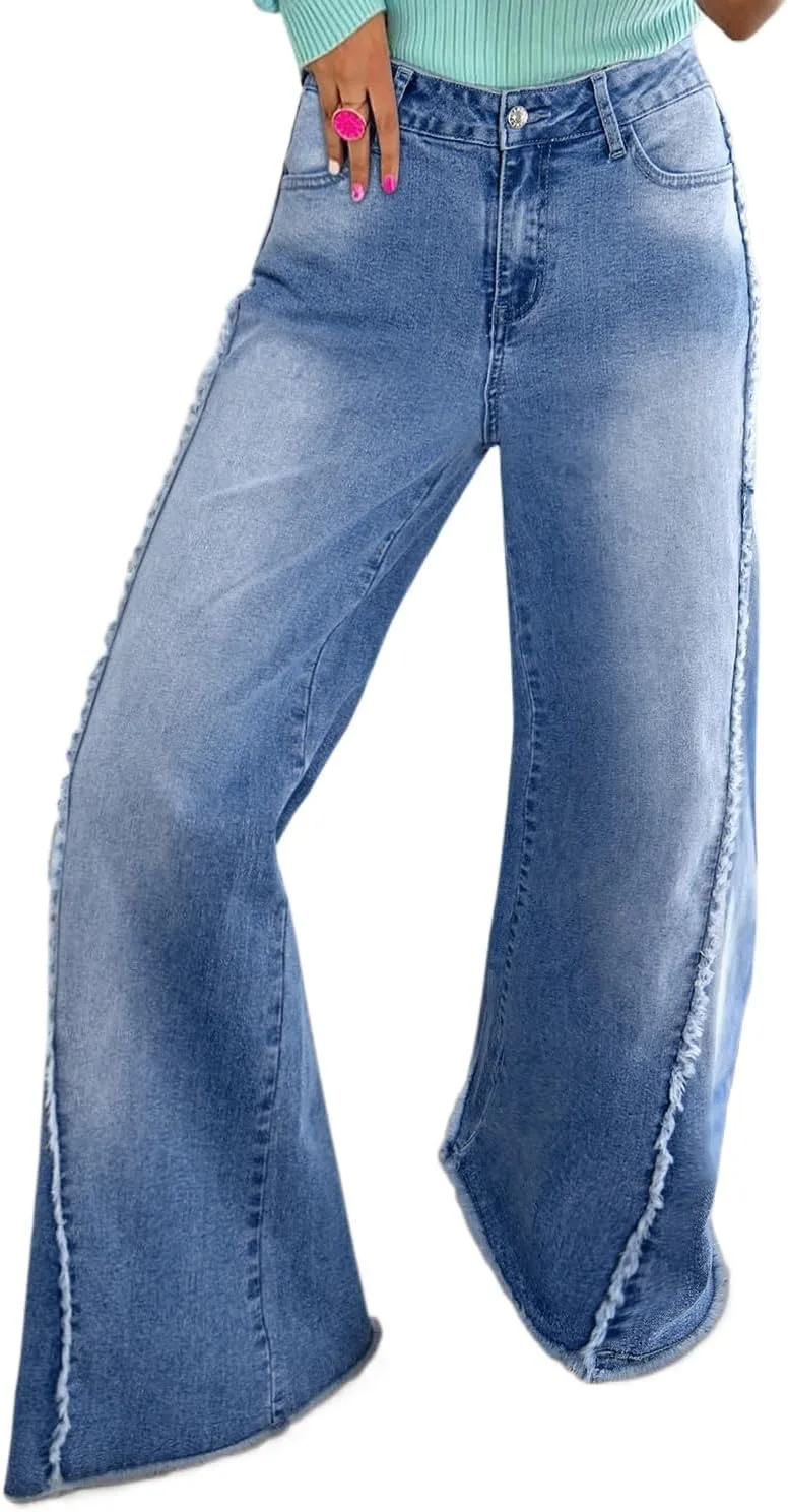 

Женские джинсы Beau Blue с винтажной строчкой и рваным краем ZhiHiMeRi