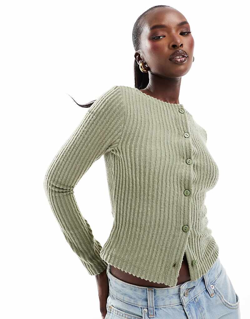 

Мини-кардиган цвета хаки в рубчик ASOS DESIGN