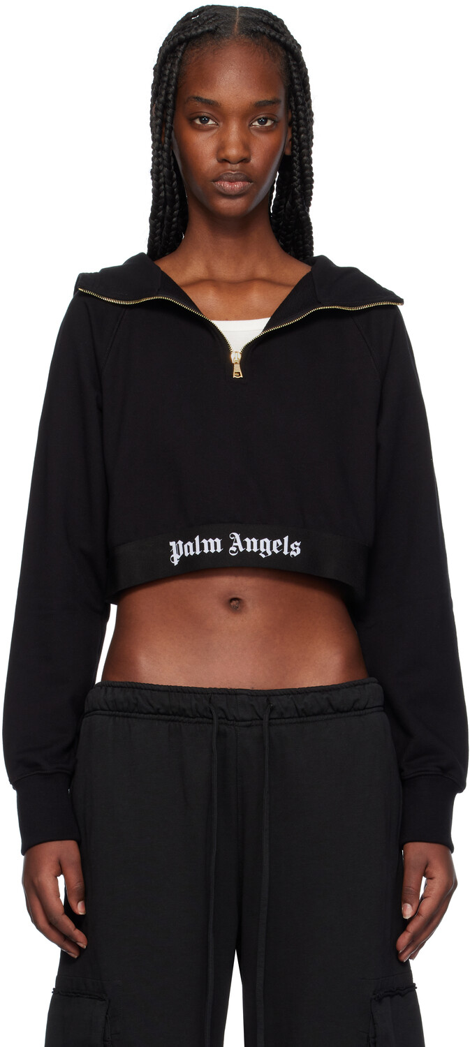 

Черная толстовка с капюшоном на молнии с логотипом Palm Angels
