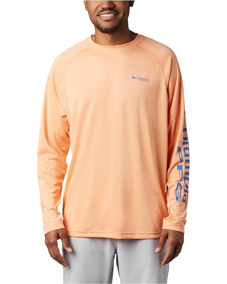 

Рубашка Columbia Terminal Tackle Heather Long Sleeve, цвет Bright Nectar Heather/Vivid Blue Logo
