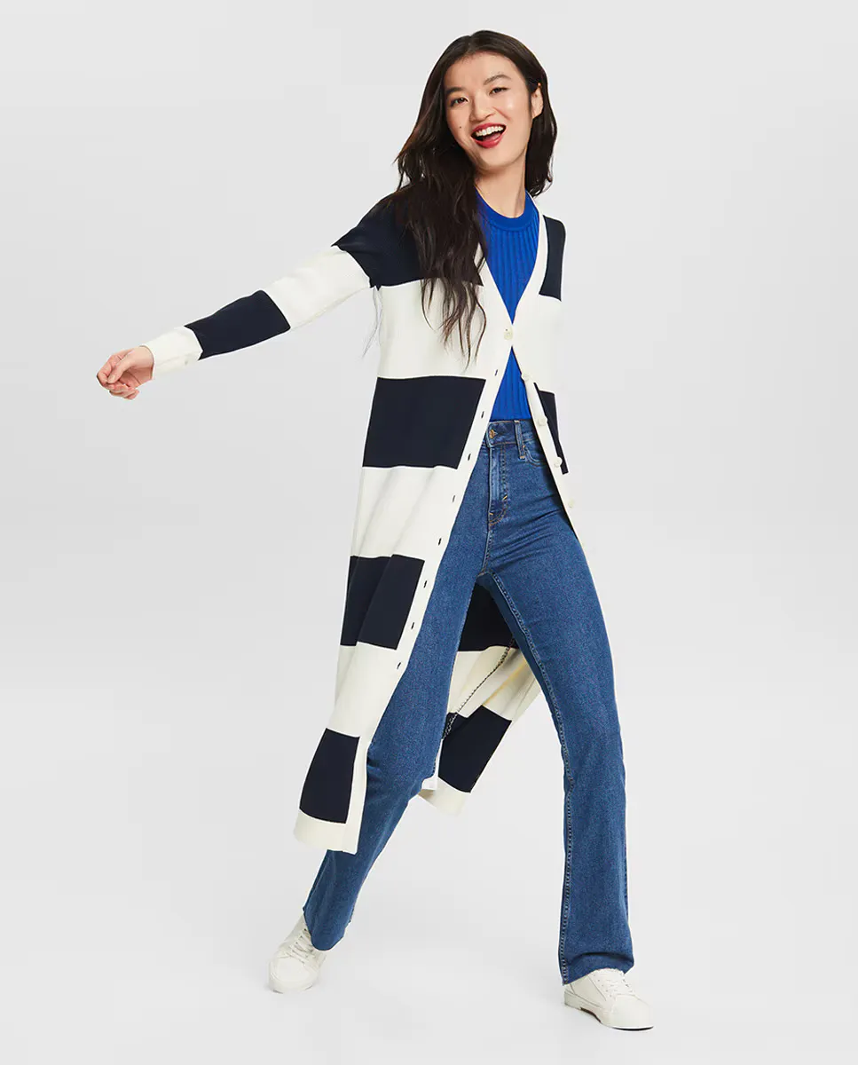 

Женский длинный кардиган из хлопка в полоску Esprit, мультиколор