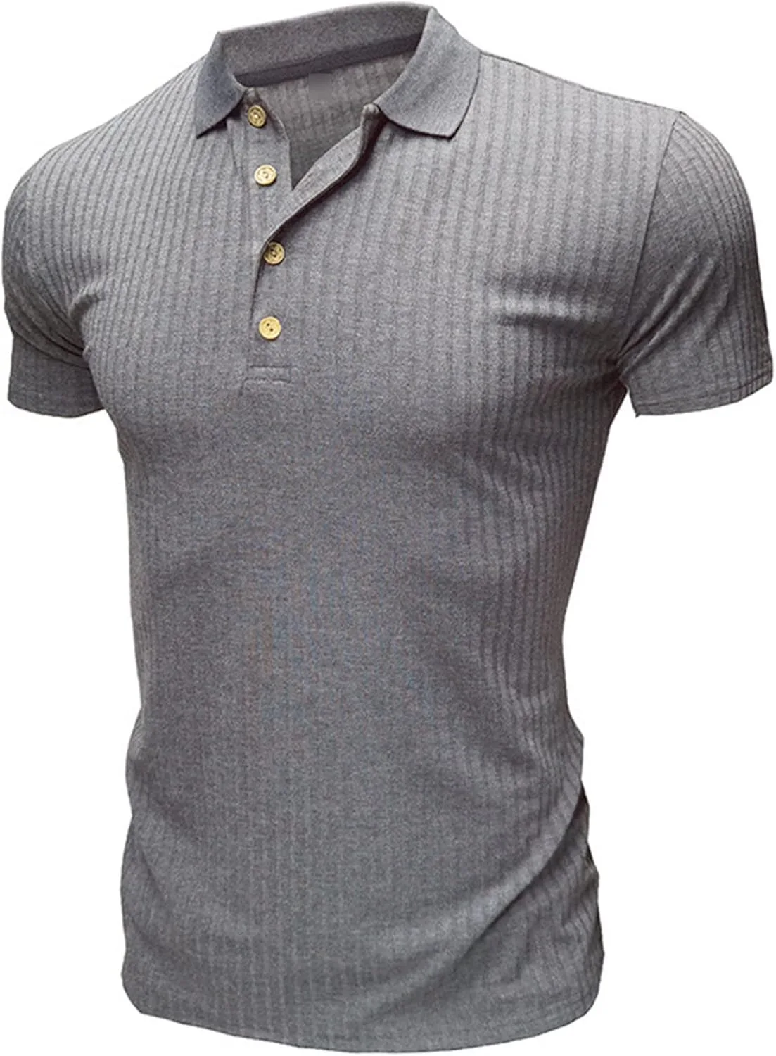 Мужская футболка V-образного выреза с пуговицами Slim Fit — фото 3
