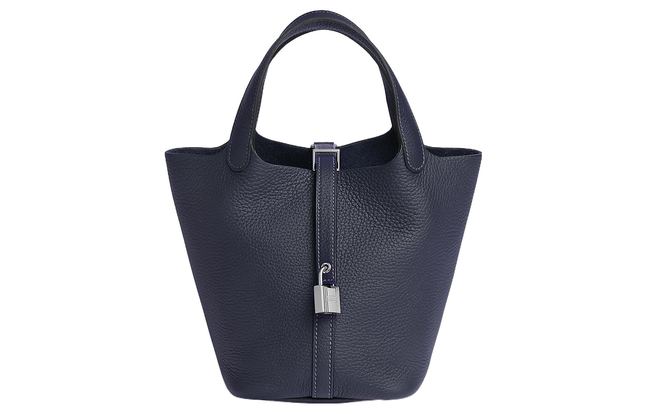 

HERMES Сумка-корзинка Picotin Lock из кожи Clemence Bullock, ведёрко, женская сумка 18 2Z Bleu Nuit Midnight Blue