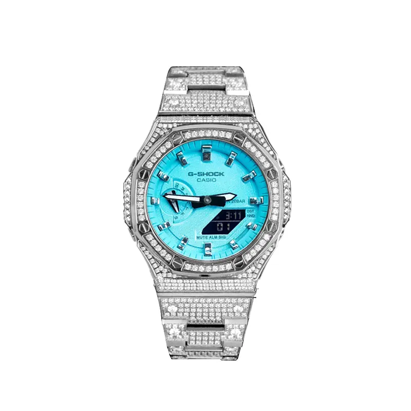 

CASIO Часы Unisex Liquid Crystal/Analog Dual Display Series Blue Watch, Tiffany Blue Silver with Full Diamonds