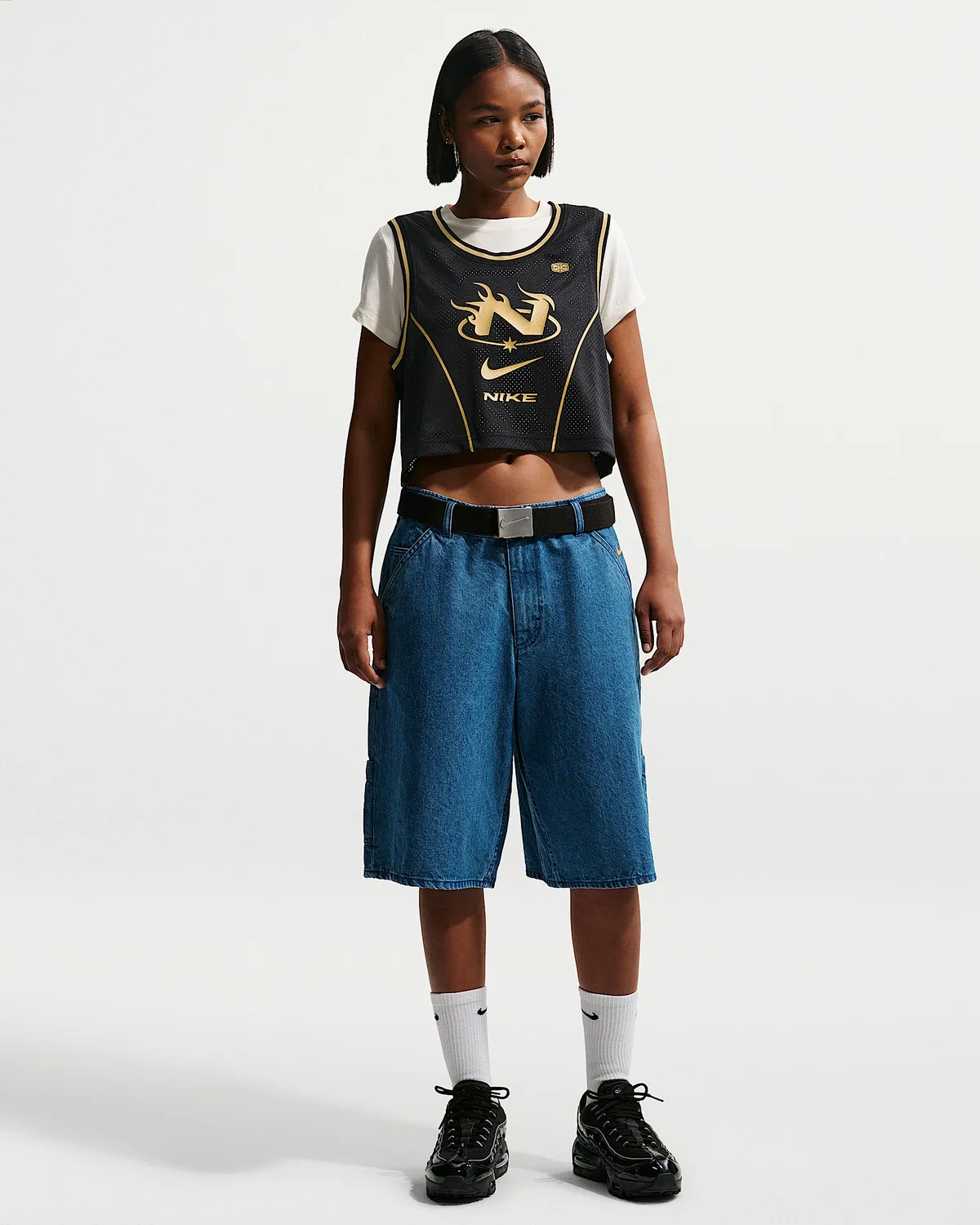 Женский укороченный джерси Nike Sportswear, Black/Buff Gold — фото 4