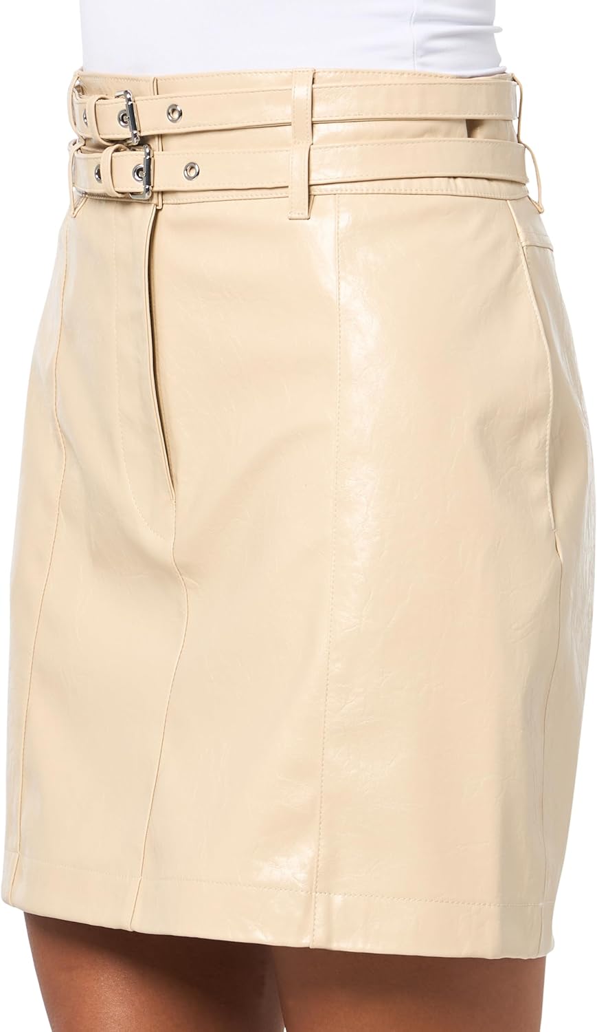 BOSS Женская мини-юбка с двойным поясом из лаковой кожи, Light Beige — фото 3